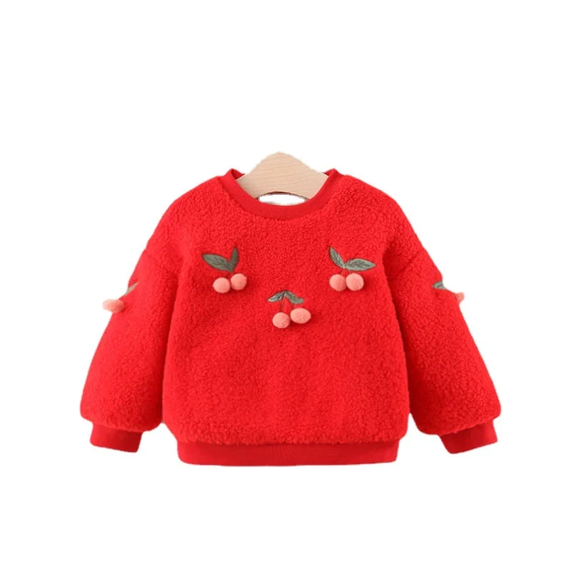 

Girls wool sweater new round neck girl western style plush thick solid color long-sleeved fashionable sweater Korean version