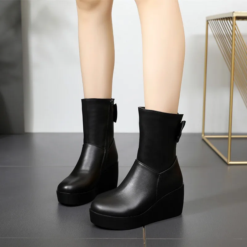 Fujin/женские ботинки из мягкой коровьей кожи Теплые зимние на меху с плюшевой