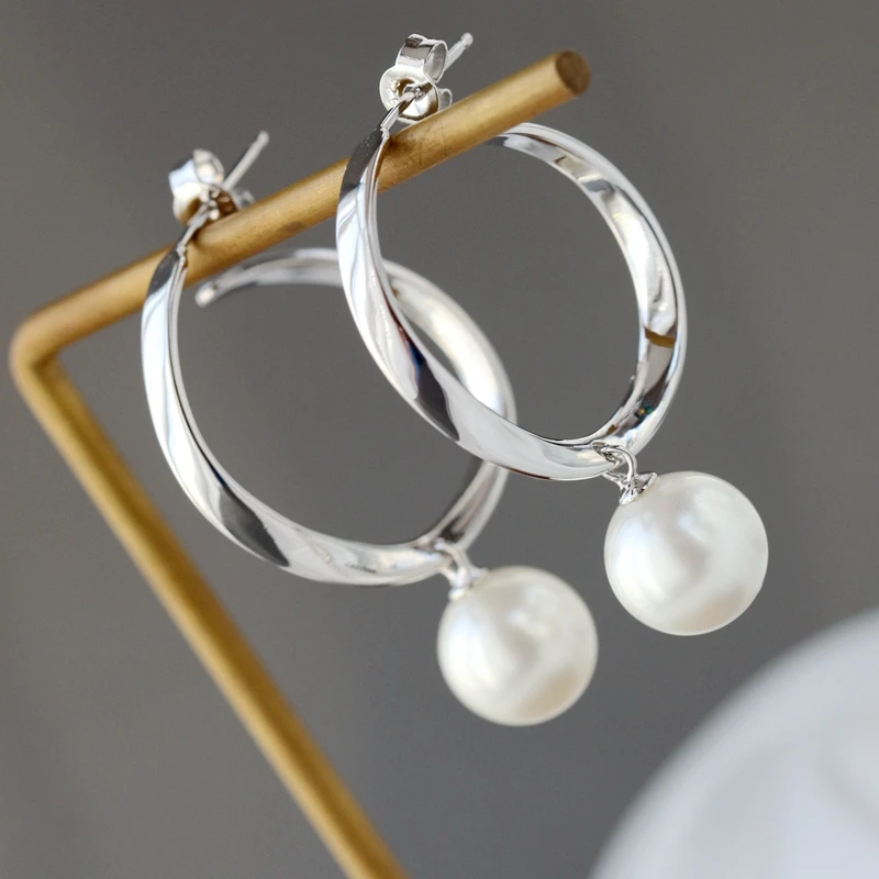 

Authentic 925 Sterling Silver Trendy Style Charm Eardrop Inlaid Imitation Pearl Women Fashion Silver Earring Jewelry Gift