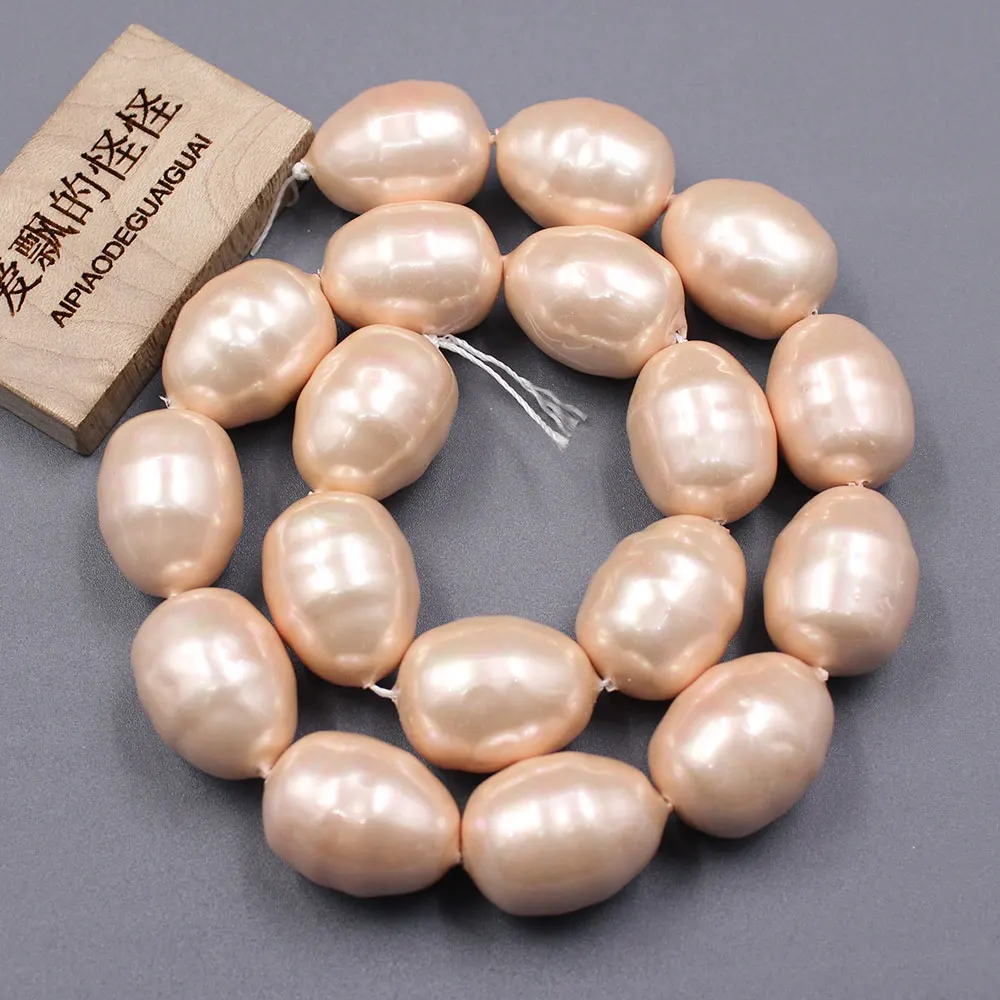 

APDGG Big Natural Pink Oval Egg Sea Shell Mother of pearl Loose Beads 16'' For Necklace Jewelry Making DIY