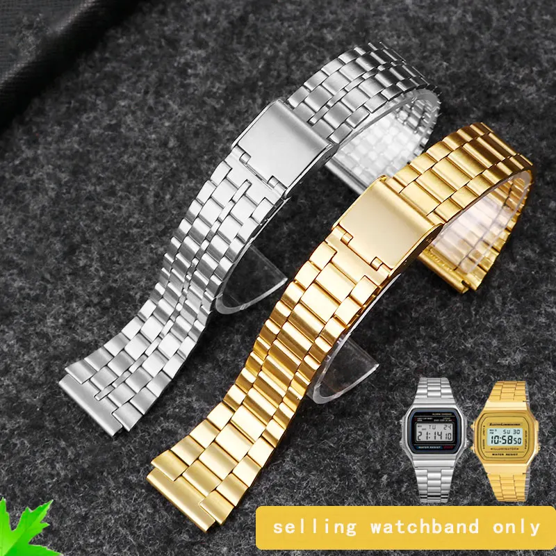 Ремешок из тонкой стали для часов CASIO a158 / a159 A168 /a169 /b650 /aq230/ 700 маленькие золотые