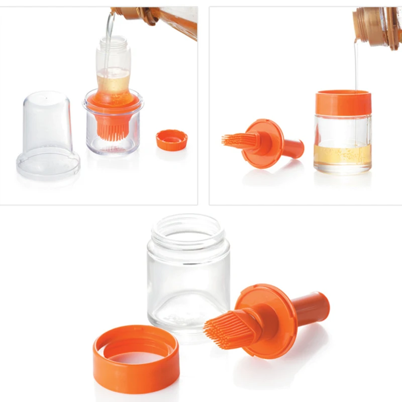 

Silicone BBQ Grill Oil Bottle With Brushes Heat Resistant Basting Oil Baking Brushes Dip Pressure-Type Pastry Brush Kitchen Tool