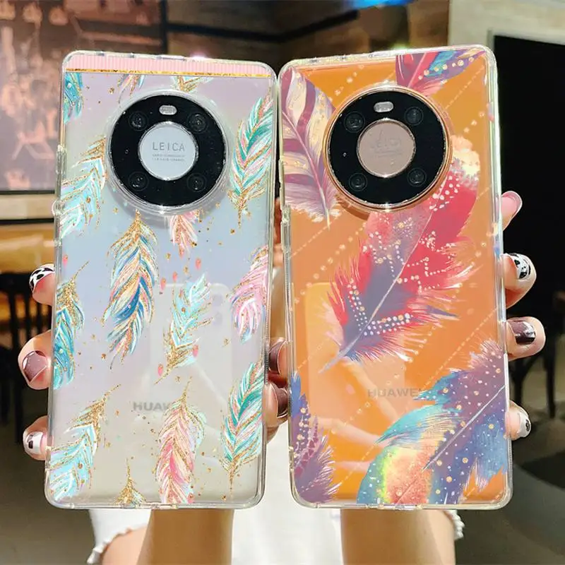 

Hand Painted Feather Phone Case For Huawei P 20 30 pro lite Psmart 2019 Y5 6 7 Honor 8 10 i lite Mate 20lite
