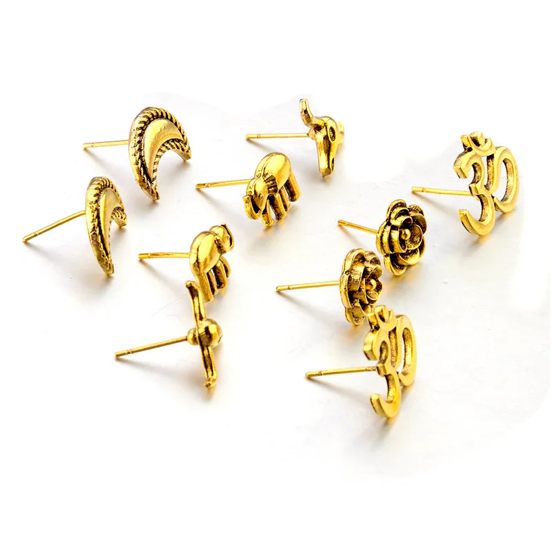 Набор женских серег гвоздиков в стиле Бохо 5 пар|Серьги-гвоздики| |