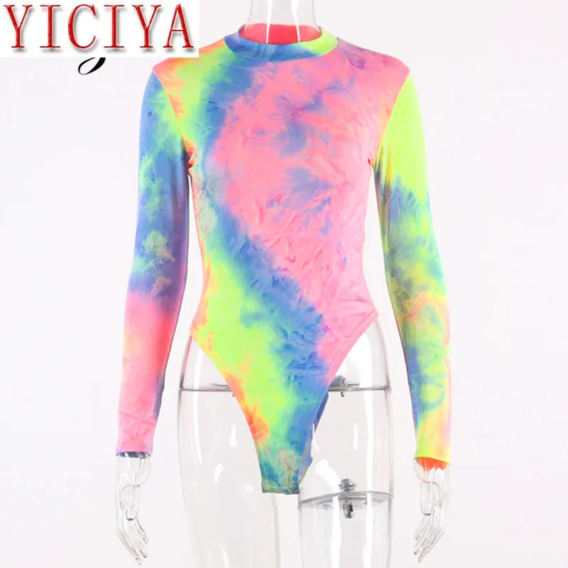 

sexy women bodysuit jumpsuit women summer 2020 tie dye long sleeve streetwear festival clotheing body office one piece rompers