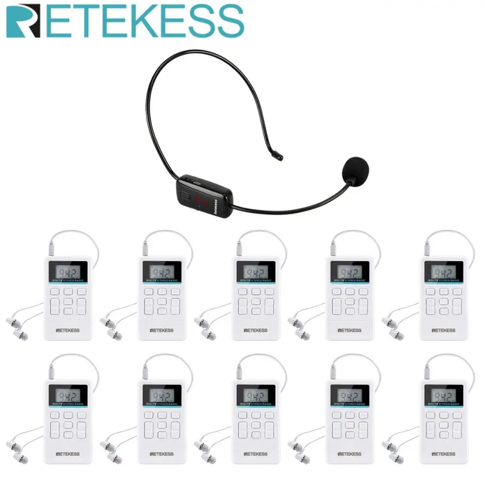 Беспроводная система гида Retekess TR503 аудио FM микрофон прослушивания используемая