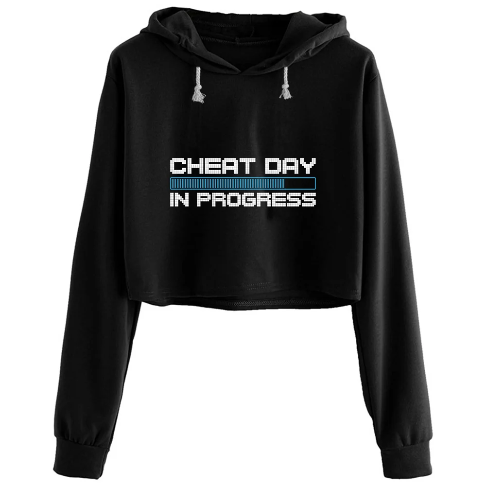 

Cheat Day Crop Hoodies Women Anime Emo Aesthetic Kpop Pullover For Girls