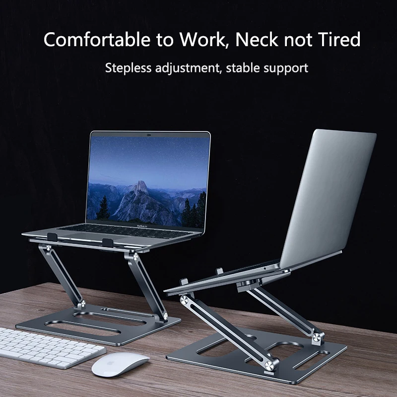 

Portable Laptop Stand For Desk Aluminum Alloy Hollow Adjustable Tablet Lifting Cooling Holder Bracket With Phone Holder