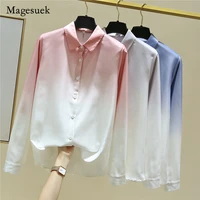 new women long sleeve chiffon blouses fashion button up office lady shirt turn down collar female clothing chemise femme 11925