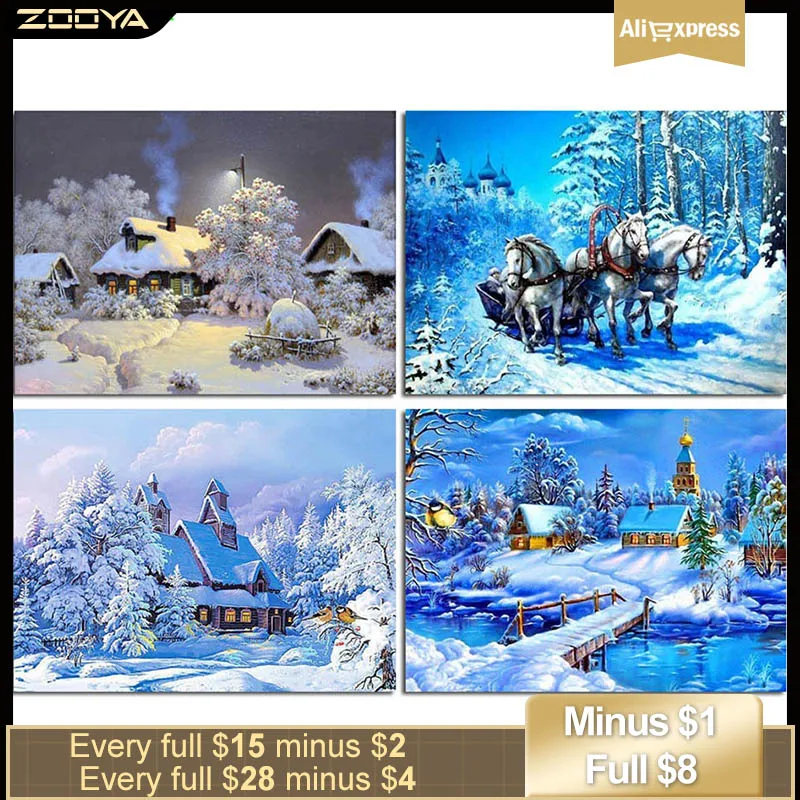 Zooya Diy 5D алмазная картина Снежный пейзаж Алмазная вышивка зимняя полная дрель Алмазная мозаика Стразы картина подарки Rf465