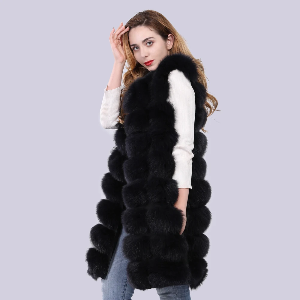 Зимняя меховая жилетка из натурального Лисьего меха длинный стильный уличный