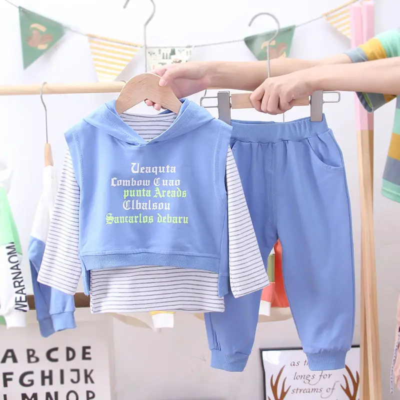 

Spring Autumn Fashion Kids Cotton Clothes Baby Boy Girls Hood vest T-Shirts Pants 3Pcs/sets Out Children Toddler Tracksuits sets