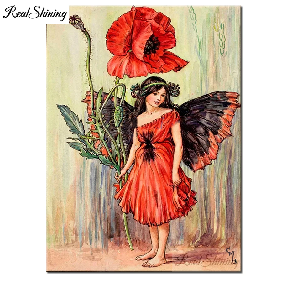 

5D DIY Diamond Painting cross stitch mosaic poppy flower fairy girl,full square round diamond embroidery rhinestone cartoon,F423