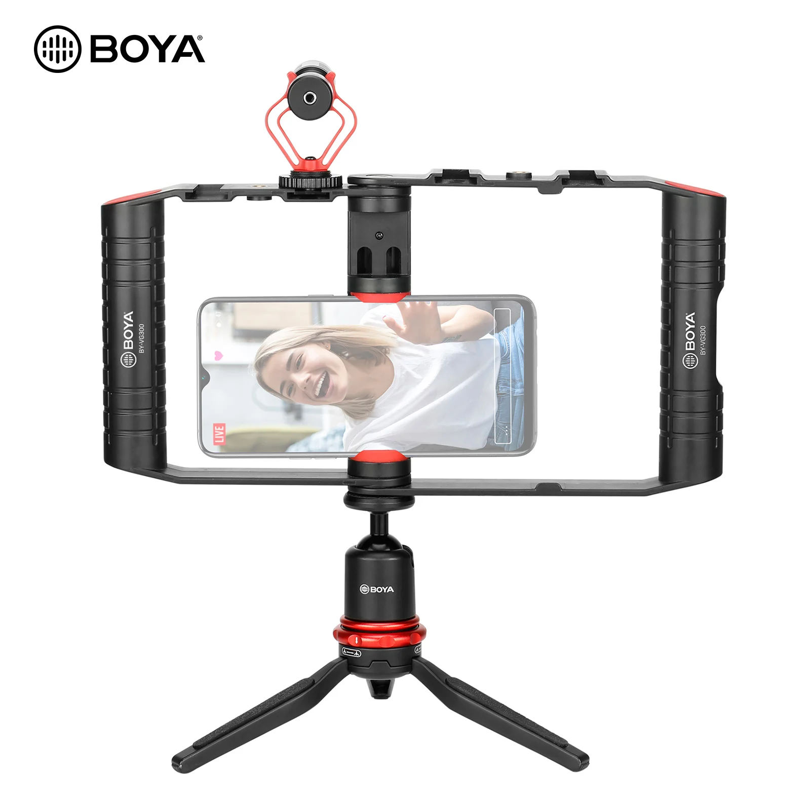 

BOYA BY-VG380 смартфон киносъемок с функцией непрерывного изменения кейс для смартфона + мини кардиоидный микрофон + штатив-Трипод шаровая Головк...