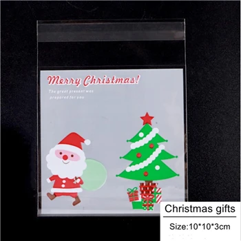 CUTE 19 D& P 100 шт 10X10+ 3 см Рождество День печенье конфеты упаковка хлеба самоклеющаяся пластиковая подарочная сумка выпечки пакет милая сумка - Цвет: CUTE 19