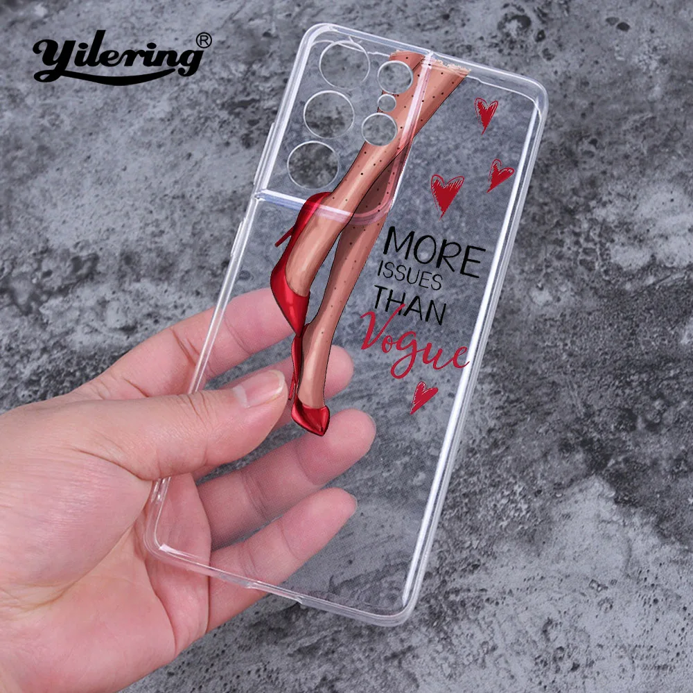 Fashion Soft Transparent Coffee Girl High Heels Phone Case for Samsung Galaxy S22 S23 Ultra S21 S20 FE S21 Plus Ultra Phone Case