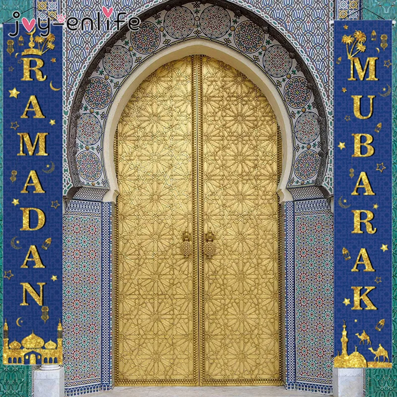 

Ramadan Mubarak door curtain Porch Sign banner Eid Mubarak home decor Hanging flag Ramadan Kareem Muslim Islamic Hajj Mubarak