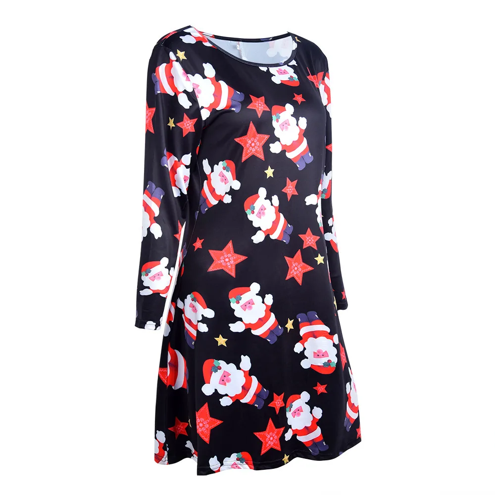 

2020 New Women's Fashion European and American Popular Christmas Print Slim Elegant Long Sleeve Dress Dresses Women
