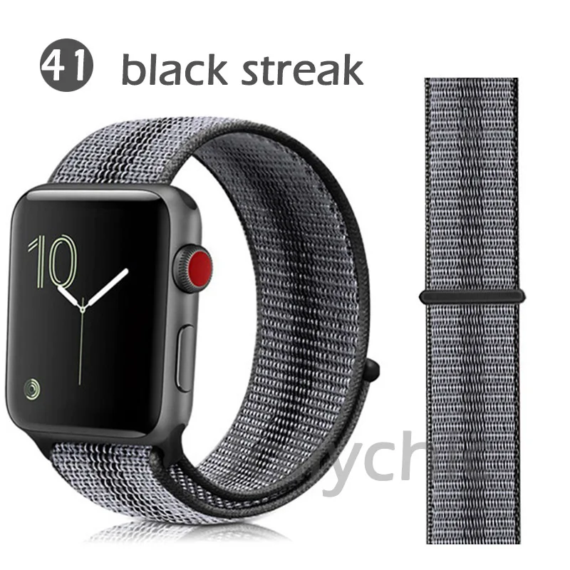 Нейлоновая Мягкая дышащая повязка для Apple Watch Series 4 3/2/1 полосы 38 мм 42 ММ сменная Спортивная петля для iwatch 4 3 2 1 40 мм 44 мм - Цвет ремешка: black streak