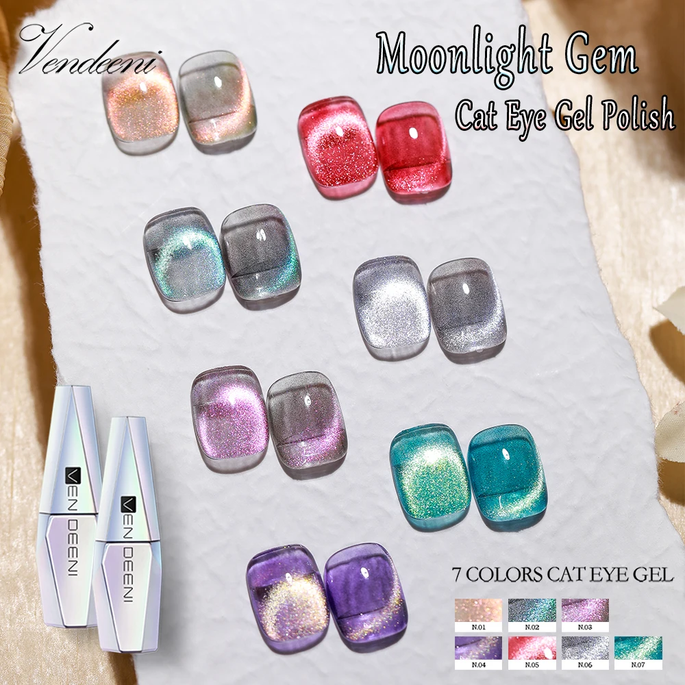 Vendeeni-esmalte de uñas en 7 colores, laca de Gel UV para uñas, efecto de luz de Luna, Ojo de Gato
