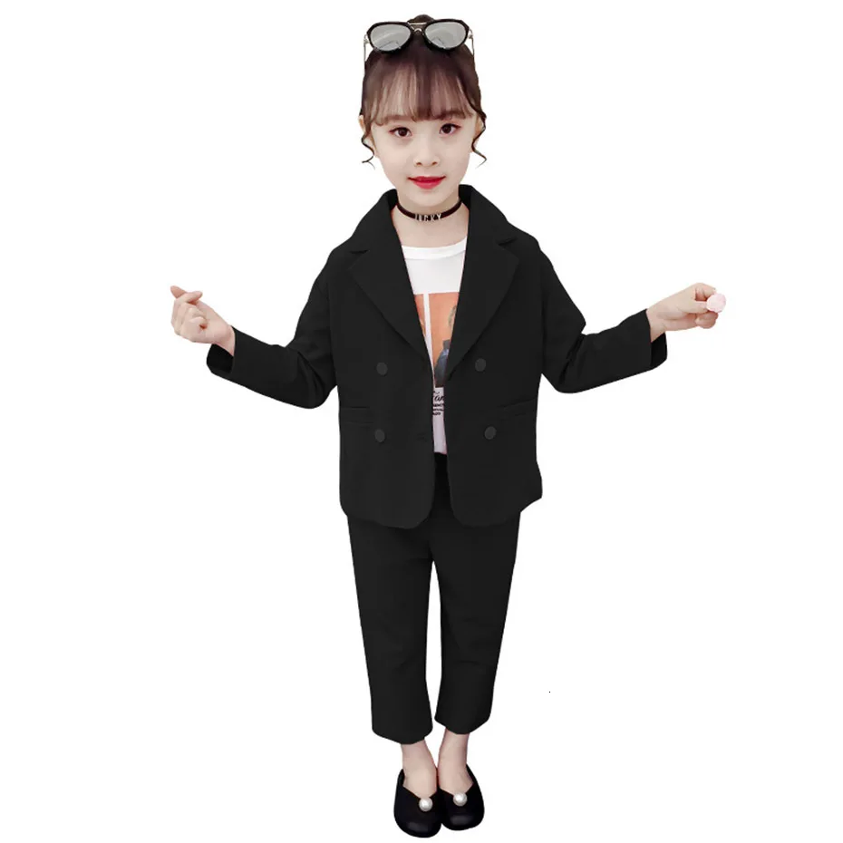 Одежда для девочек однотонный пиджак + штаны детская одежда из 2 предметов