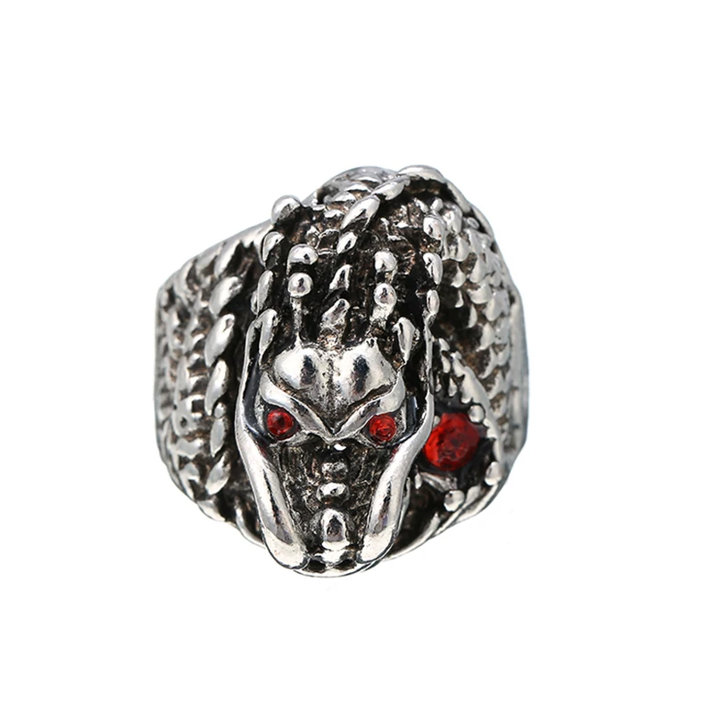 Готическое мужское кольцо в стиле панк античное с драконом хип хоп красные