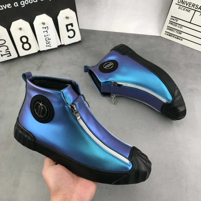 Online Sepatu Kasual Sneakers Pria Desainer Mewah Atasan Tinggi Punk Hip Hop Sepatu Bot Pergelangan Kaki Ritsleting Kulit Flat Zapatillas Hombre