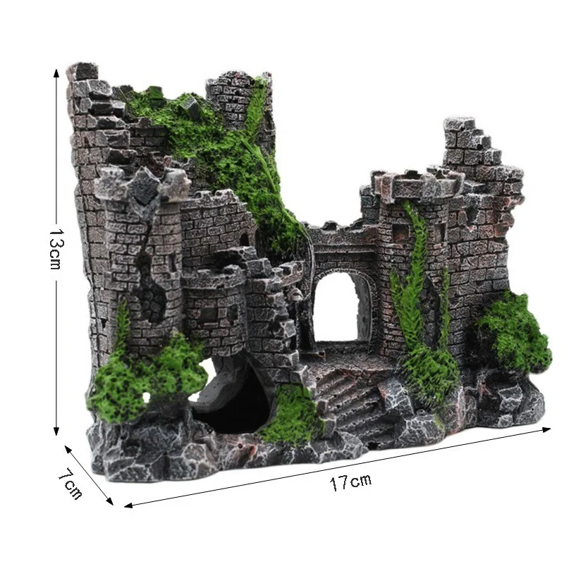 Resin Aquarium Ancient Castle Decoration Artificial Building Rocks Cave for Fish Tank Landscaping Ornament Decor WY817 |