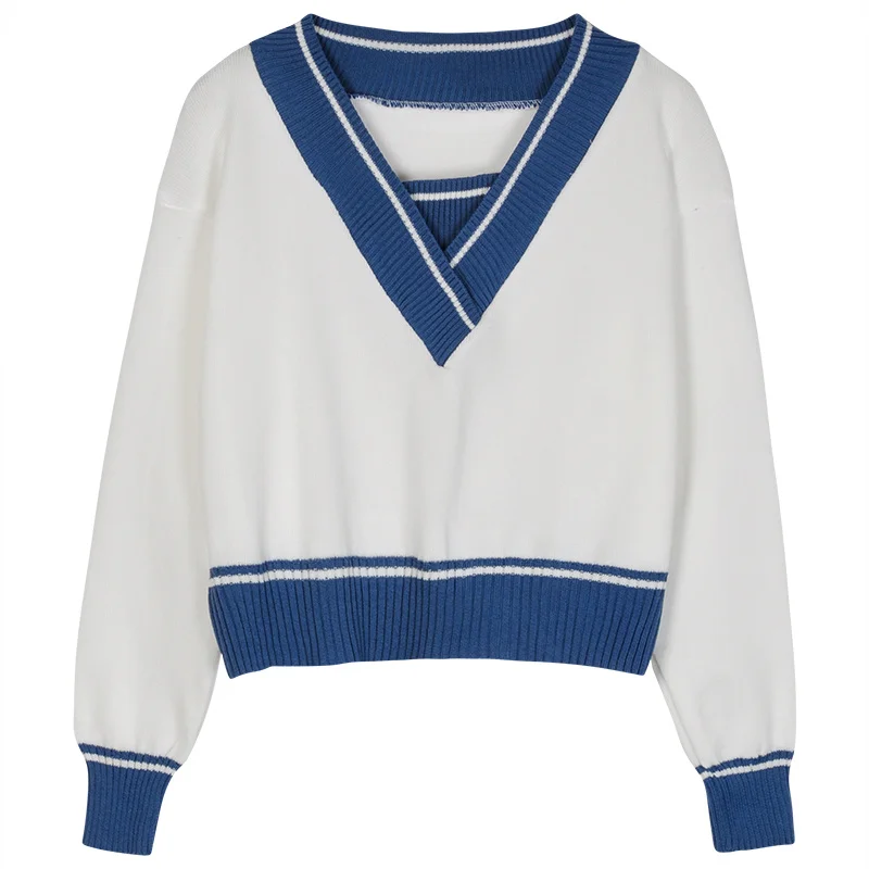 Свитер на раннюю осень 2021 имитация двух коротких трикотажных изделий с длинным