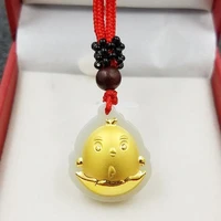 new 24k gold inlay hetian jade men and women pendant zodiac chicken pendant free necklace gift