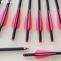 12 pcs od 8 8 mm archery hunting accessories bow arrows w 3 pink feather crossbow bolt carbon arrow red transparent nock