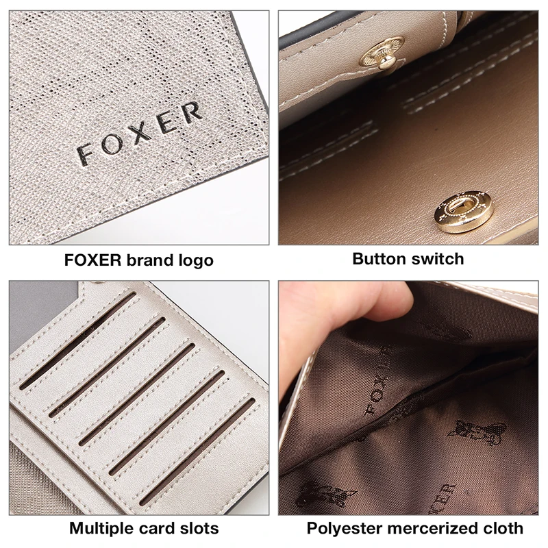 

FOXER Brand Women's Card-Holder Fashion Clutch Bag Slim Bifold Wallet Small Coin Purse for Lady Simple Design Multi-function