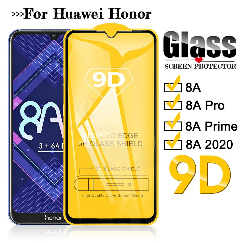 Закаленное стекло 9D с полным покрытием для Honor 8a pro prime 2020 защитное протектор