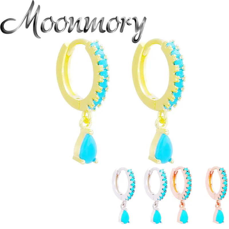 Женские серьги капли Moonmory из стерлингового серебра 925 пробы с бирюзой модные