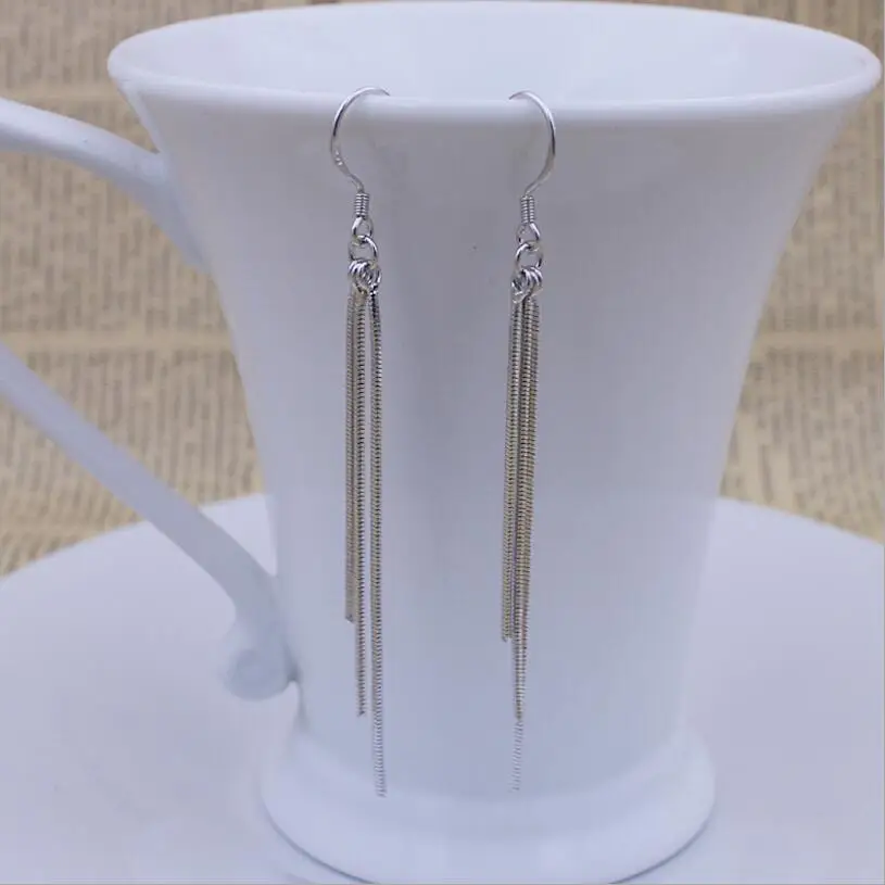 

925 Sterling Silver Long Tassel Chain Drop Earrings Sterling-silver-jewelry For Women Boucle d'oreille oorbellen Brincos S-E63