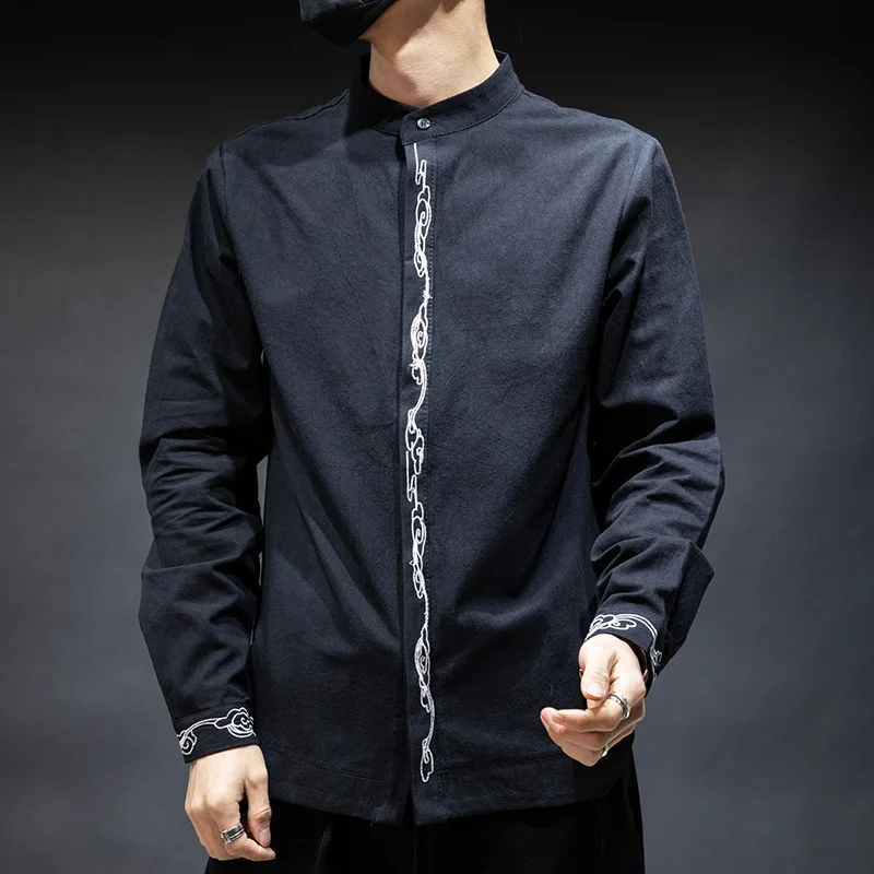 Традиционная китайская одежда для мужчин из хлопка и льна с длинным рукавом