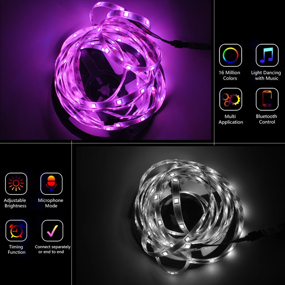 

Bluetooth LED Strip Light luces Led RGB 5050 SMD 2835 DC 12V Waterproof Flexible Ribbon Diode Christmas LED Lights 5M 10M 15M
