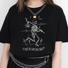 Футболка женская в стиле Темный панк со скелетом, свободная повседневная Готическая рубашка с надписью, уличная одежда в стиле ольччан, Харадзюку