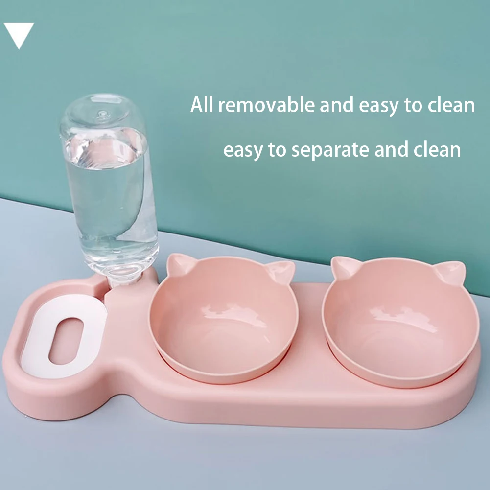 

Pet Cat Double Bowl with Waterer Automatic Feeder Dog Cats Food Bowl Drinking Basin Anti-overturning Pets Dish Bowls
