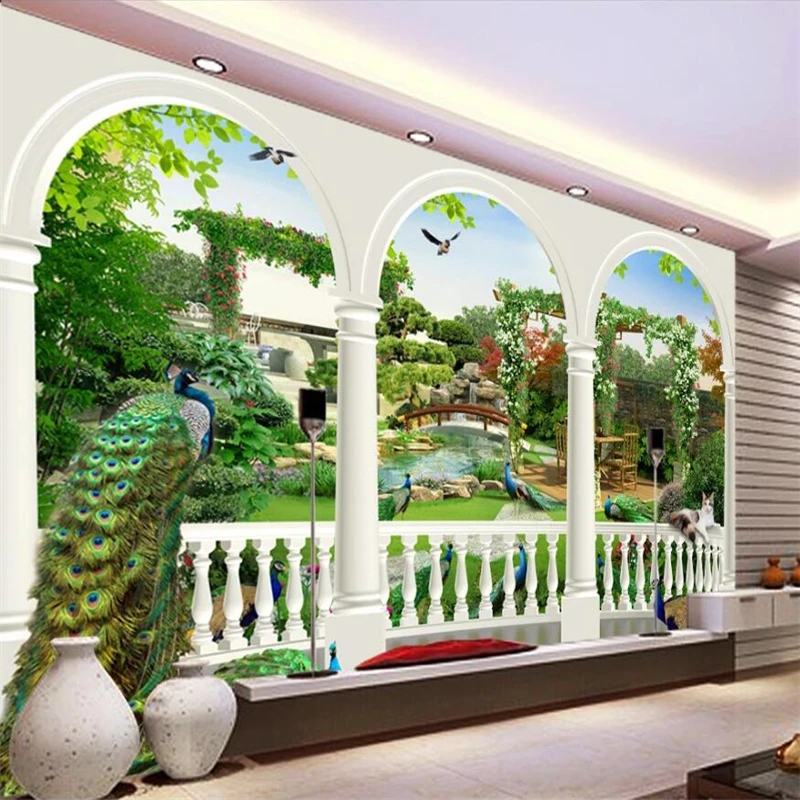Beibehang пользовательские обои мечты 3d фото фрески Павлин птица дворец задний сад