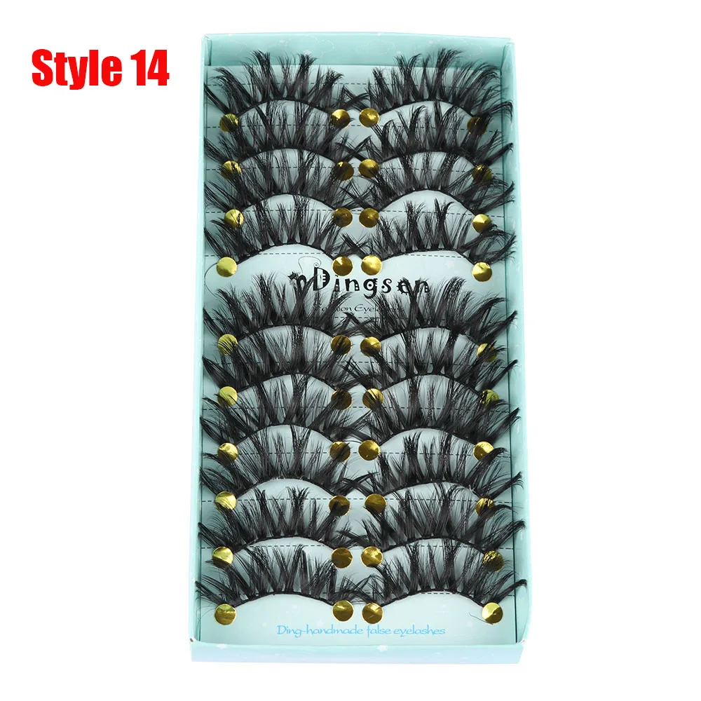 Style 14 10 пар 3D Мягкие искусственные норковые накладные ресницы натуральные грязные ресницы перекрещивающиеся пушистые ресницы инструменты для макияжа глаз - Цвет: Style 14