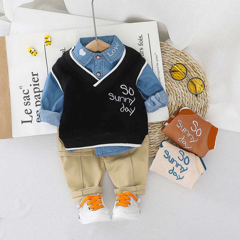 

Spring Baby Boys Clothing Sets Casual Style Vest Denim Shirt Pants Toddler Infant Clothes Outfit Kids Children Clothing