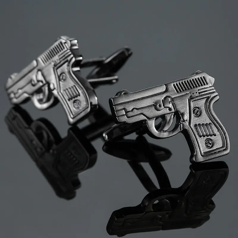 

High quality pistol Cufflinks new fashion jewelry gun black Cufflinks men's business shirt suit badge pin wholesale & Retail