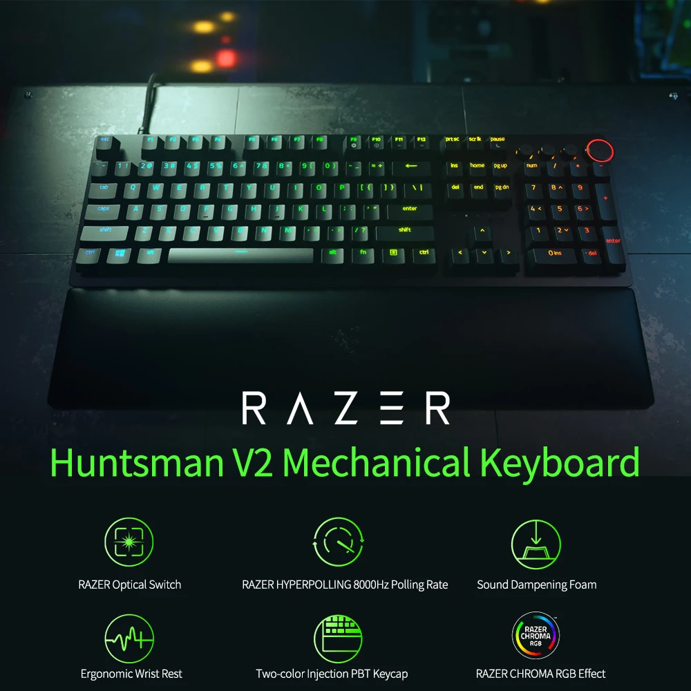 Проводная Механическая клавиатура Razer Huntsman V2 87 клавиш/104 клавиш с колпачками PBT