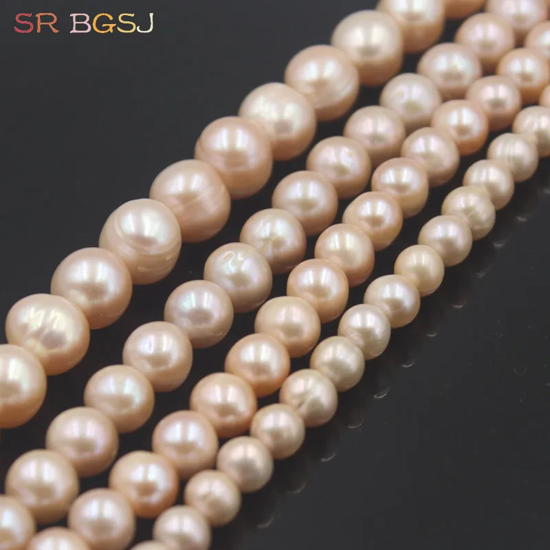 

Free Shipping 6 8 10 12 14mm Real Pink Natural Freshwater Round Pearl Beads Nice for Making Necklace Or Bracelet
