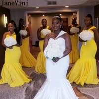 janevini long white bridesmaid dress yellow 2020 elegant one shoulder plus size zipper back adult wedding guest party dresses