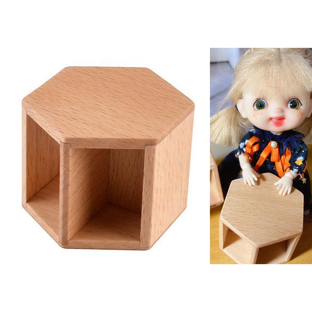 

1:6 1:12 Scale Dollhouse Miniature Furniture Beech Wooden Hexagonal End Table Toy