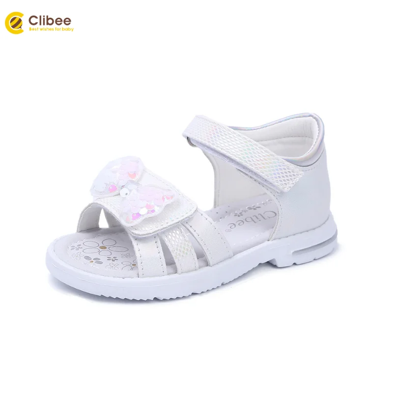 

Clibee 2021 Toddler Baby Girls Summer Sequin Sandals Children’s Beach Shoes Kids Orthopedic Leather Bowknot Sandal Shoes 21-26