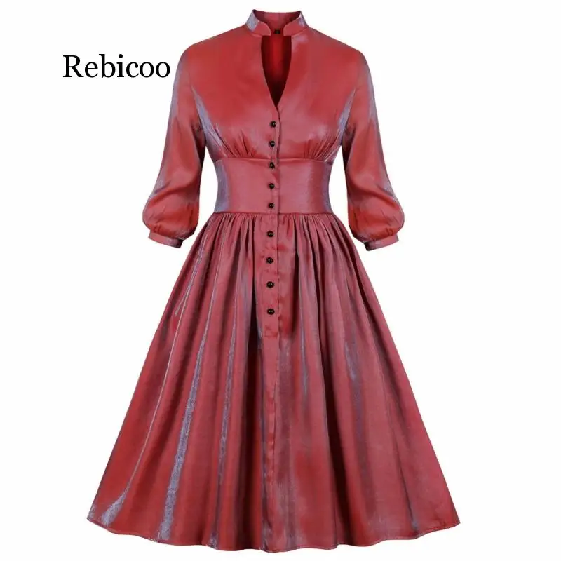 Женские туфли в стиле ретро платье миди однотонное а ля 60ые Pin Up рокабилли