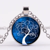 creative color tree of life cabochon glass pendant necklace tree of life jewelry accessories for womens mens fashion gifts